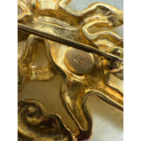 Signed LS Gold Tone  Amber Angels Playing Brooch Pin Creepy Eyes - Picture 6 of 6